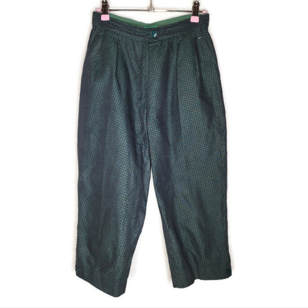 1980s Kenzo Cropped Green Vintage Pants Size 40